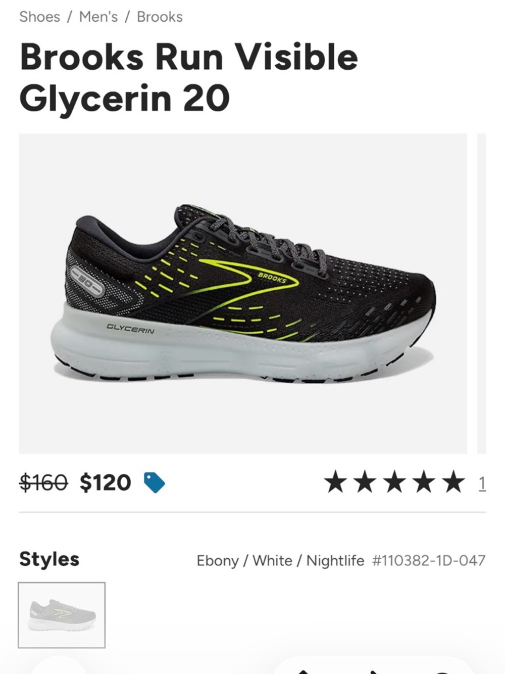 Brooks Glycerin Men’s Athletic Running Shoes - Dark Gray with Neon Yellow